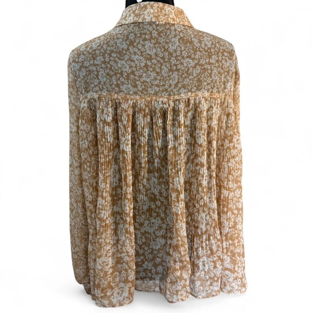 LC Lauren Conrad M Flowy Cottagecore Floral Peasant Blouse Tie Neck - Picture 4 of 6